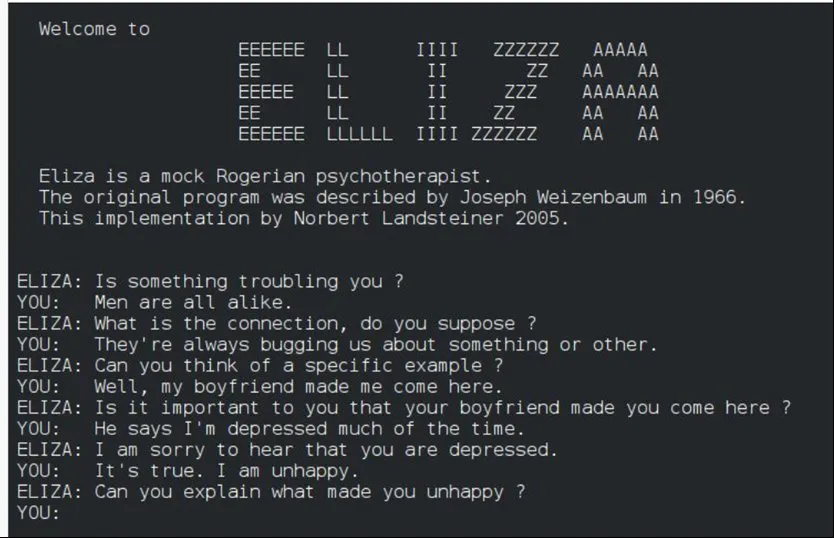 Joseph Weizenbaum's ELIZA chatbot — the original mock psychotherapist program from 1966